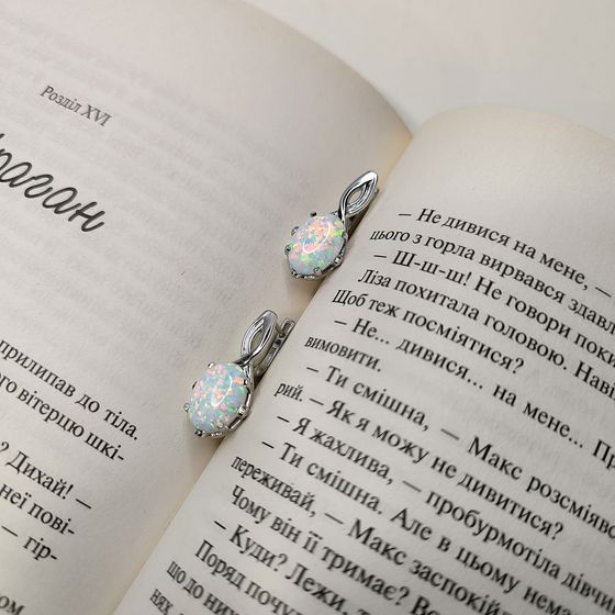 Sterling silver earrings with opal 4.429ct, phianites