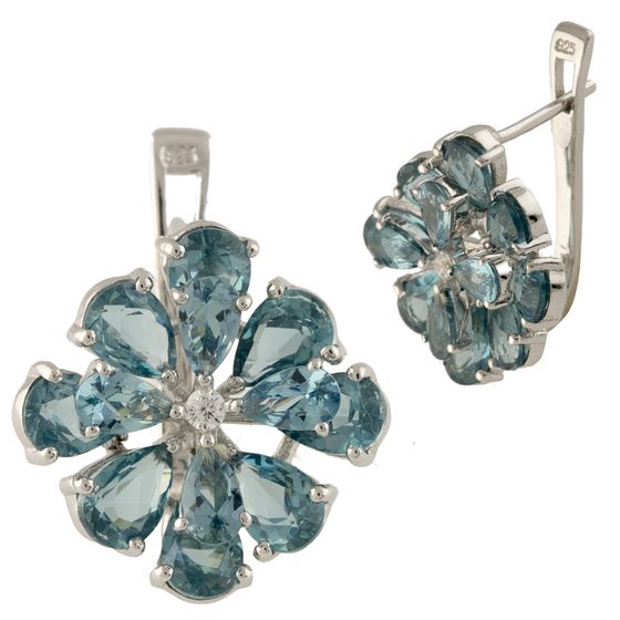 Silver earrings with a 6.038-carat London Blue topaz