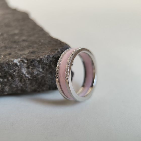 Silver ring with ceramic and cubic zirconia