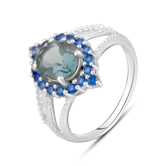 Silver ring with London Blue topaz and nano sapphire