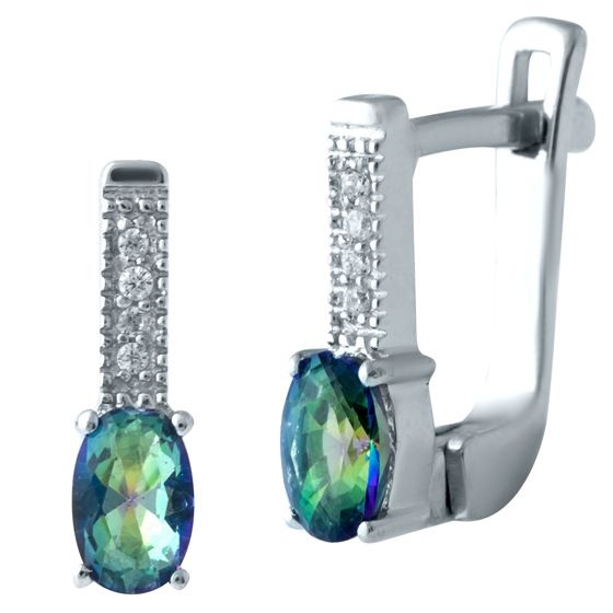 Серебряные серьги с мистик топазом 0.726ct, фианитами