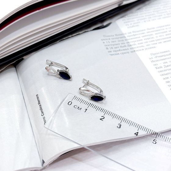 Срібні сережки з сапфіром 1.262ct, фіанітами