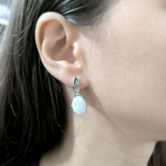 Sterling silver earrings with opal 4.429ct, phianites