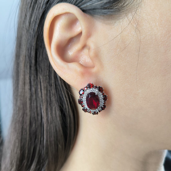 Серебряные серьги с гранатом nano 10.755ct, гранатом