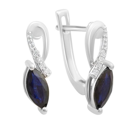 Sterling silver earrings with sapphire 1.262ct, pave diamonds