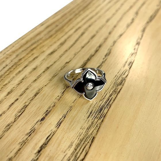 Silver ring with ceramic and cubic zirconia
