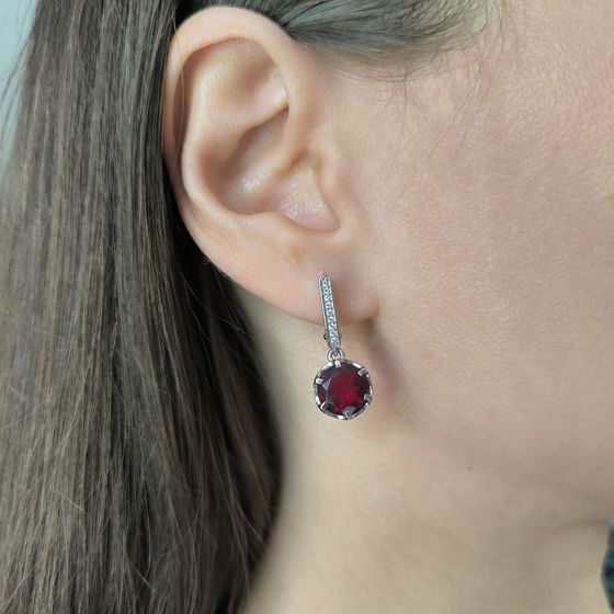 Серебряные серьги с гранатом nano 3.92ct, фианитами