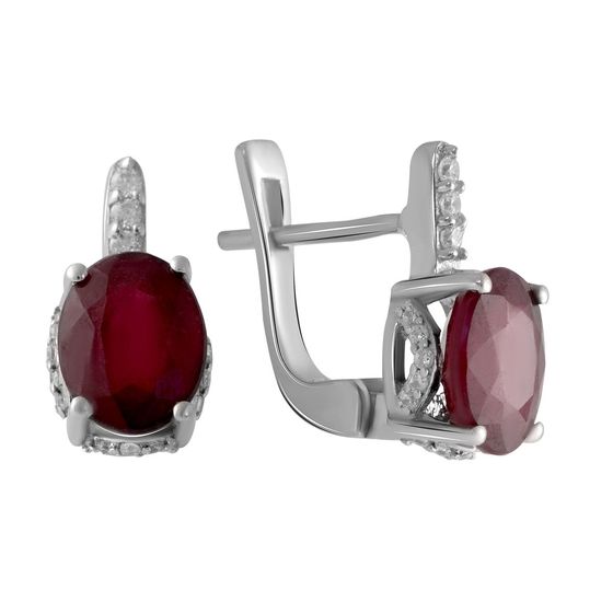 Silver Earrings with a 5.413-carat Ruby