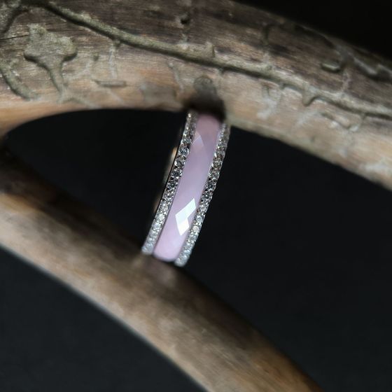 Silver ring with ceramic and cubic zirconia