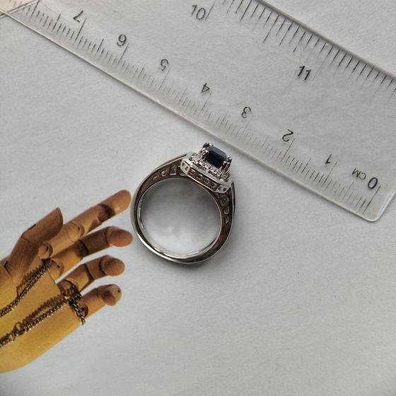 Silver ring with sapphire nano 1.342ct, phianites