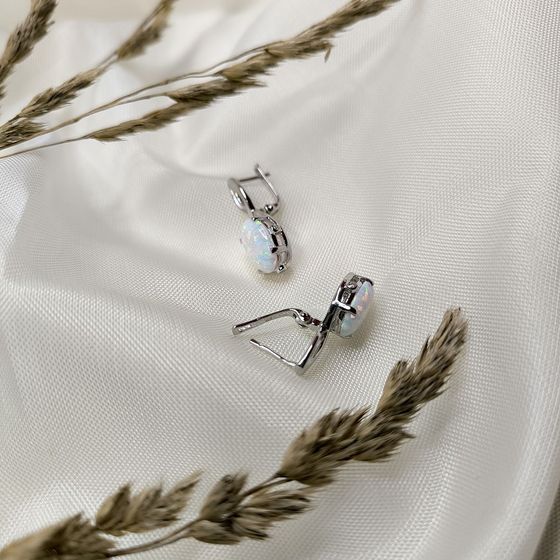Серебряные серьги с опалом 4.429ct, фианитами