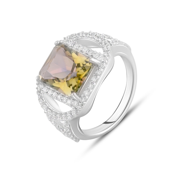 Silver ring with citrine nano 3.577ct, phianites
