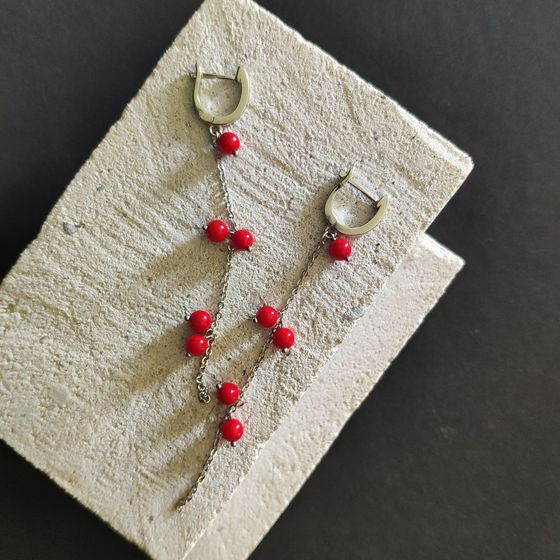 Silver earrings with coral