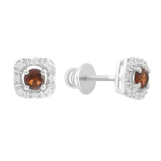 Серебряные серьги с гранатом 0.845ct, фианитами