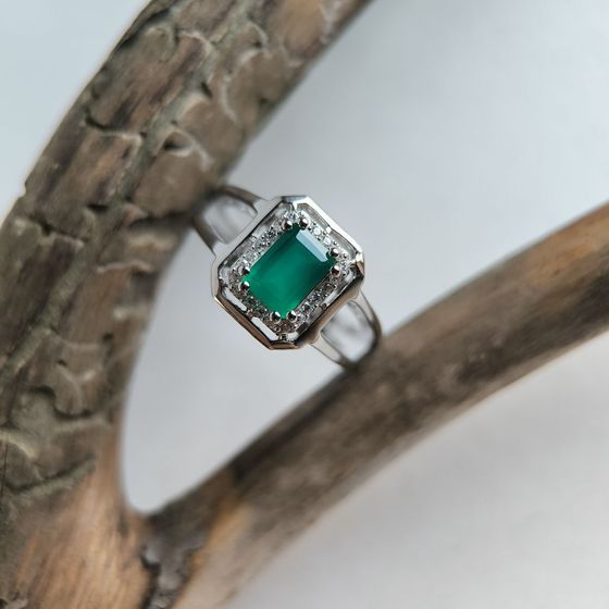 Срібна каблучка з агатом 1.209ct, фіанітами