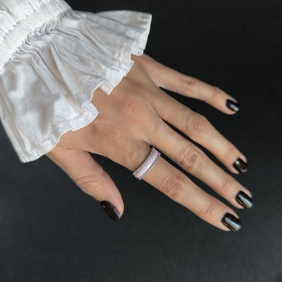 Silver ring with ceramic and cubic zirconia