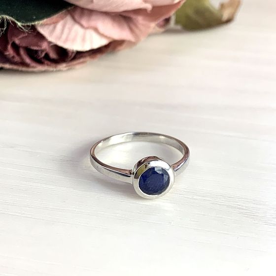 Silver ring with a sapphire