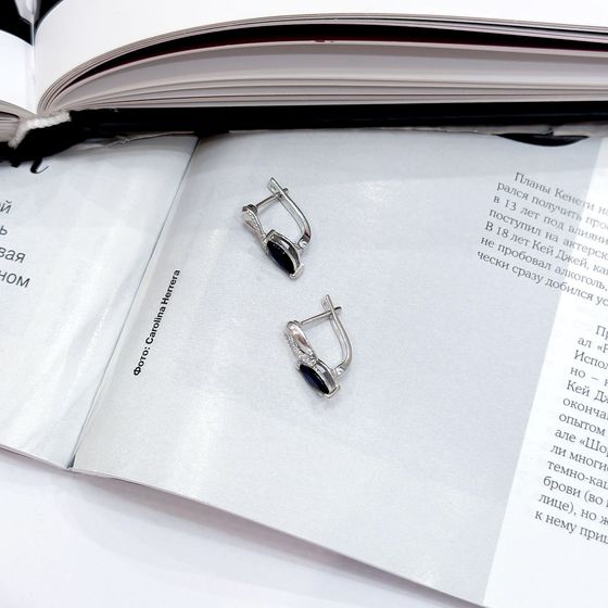 Sterling silver earrings with sapphire 1.262ct, pave diamonds
