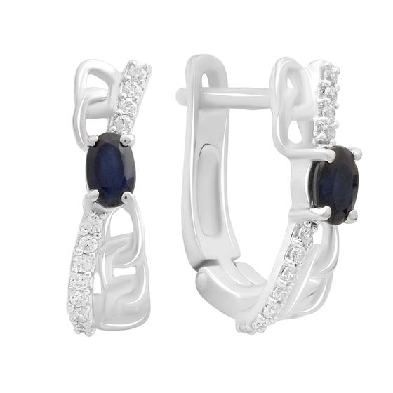 Серебряные серьги с сапфиром 1.072ct, фианитами
