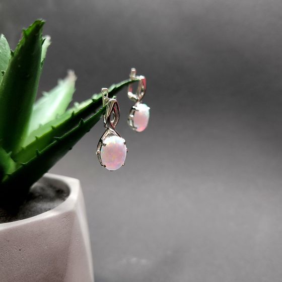 Sterling silver earrings with opal 4.429ct, phianites