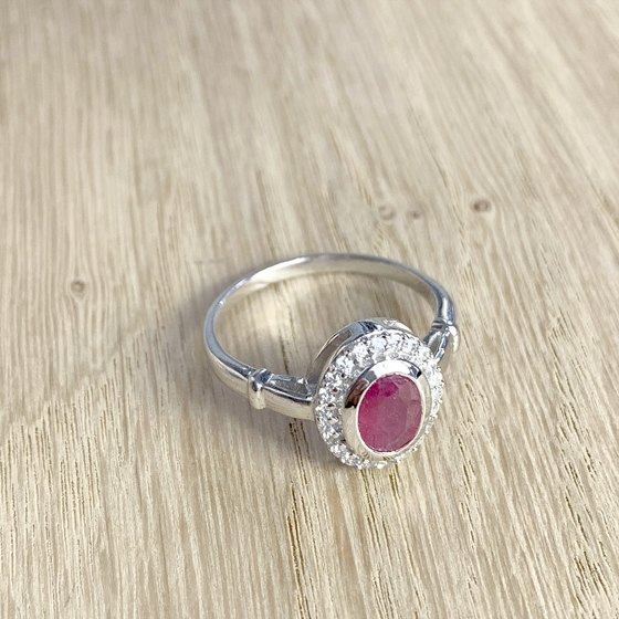 Silver ring with a ruby