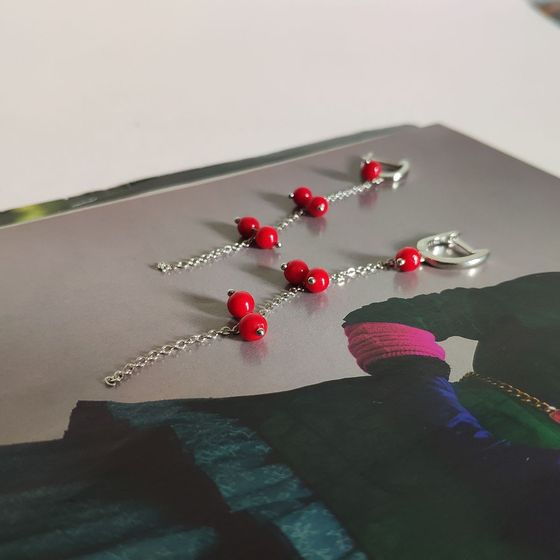 Silver earrings with coral