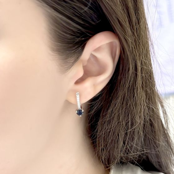 Sterling silver earrings with 1.711ct sapphire, pave diamonds