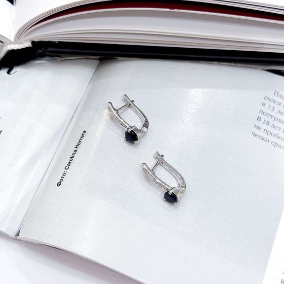 Sterling silver earrings with 1.711ct sapphire, pave diamonds