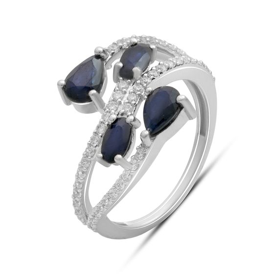Срібна каблучка з сапфіром 2.333ct, фіанітами