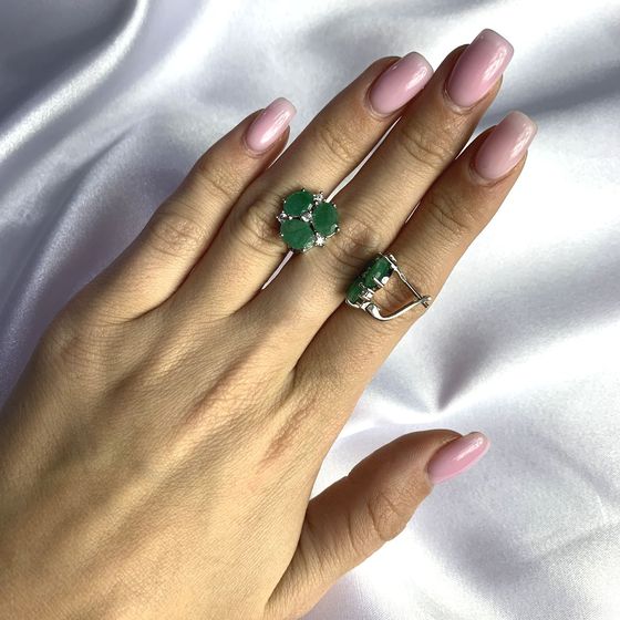 Серебряные серьги с изумрудом 6.474ct