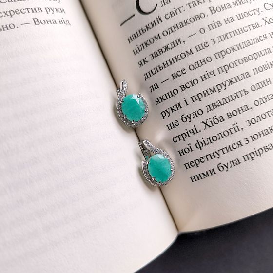 Sterling silver earrings with emerald 6.075ct, phianites