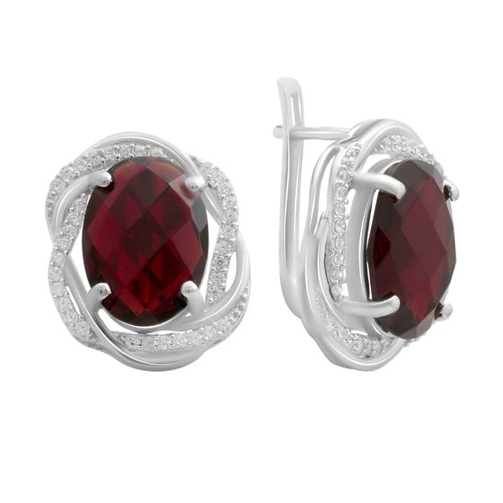 Серебряные серьги с гранатом nano 9.683ct, фианитами