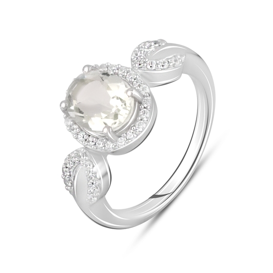 Sterling silver ring with green amethyst 2.71ct, phianites