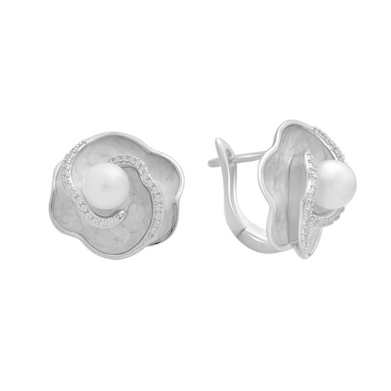 Silver earrings with 4.275ct pearls, mother of pearl
