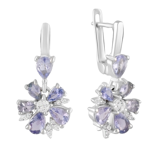 Серебряные серьги с танзанитом 3.81ct, топазом белым
