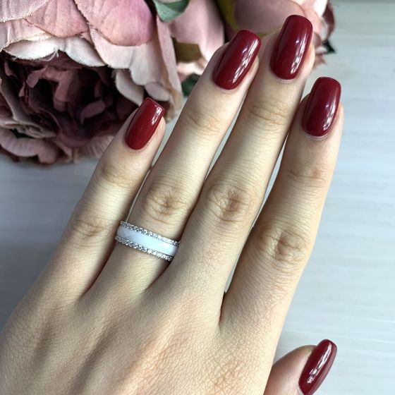 Silver ring with ceramic and cubic zirconia