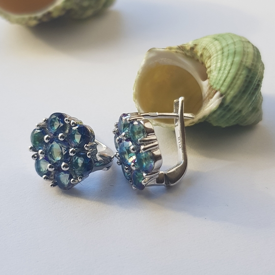Серебряные серьги с мистик топазом 3.75ct