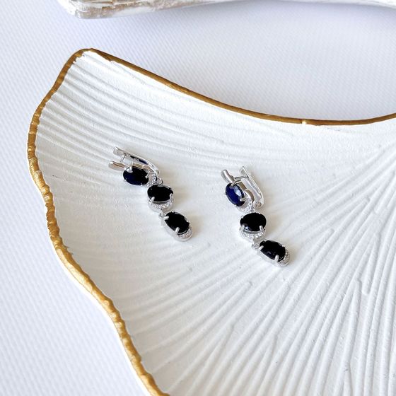 Срібні сережки з сапфіром 10.445ct, фіанітами